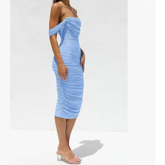 NWT Chic Strapless Blue Wedding Guest Dress Summer 2025 Size Small - Picture 2 of 11